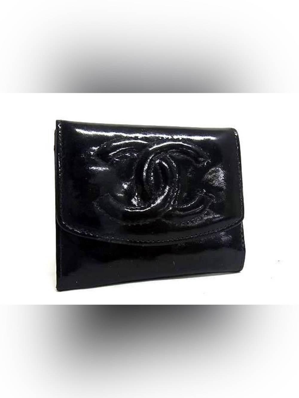 CHANEL Black Patent Leather CC Logo wallet